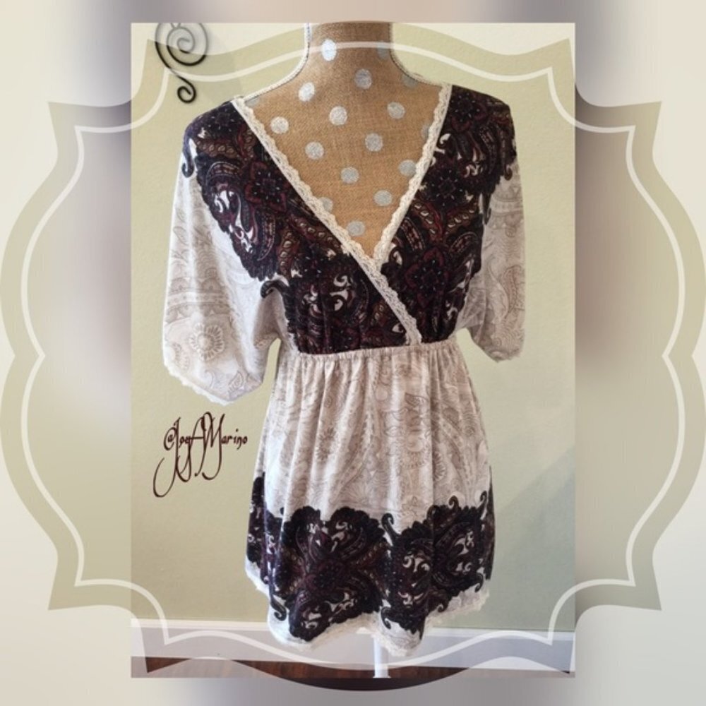 Full Tilt Brown & Cream Floral Print Top